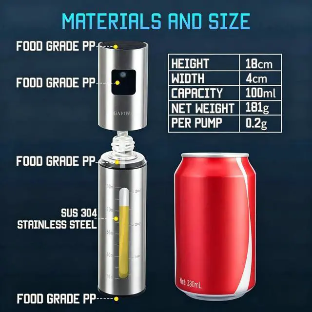Alt view image 4 of 5 - Advanced Olive Oil Sprayer for Cooking, Kitchen Avocado Oil Spray Bottles, Oil Mister Dispenser, 304 Stainless Steel Shell & Food-safe PP Plastic inner Bottle, 100ml, Leak-Proof and Portable.