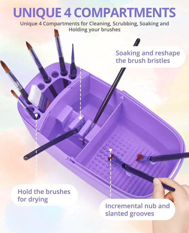 Alt view image 2 of 6 - Paint Brush Cleaner - Paint Brush Holder with Palette and Handle,Rinser for Acrylic, Watercolor, and Water-Based Paints, Painting Art Supply Storage Organizer (purple)
