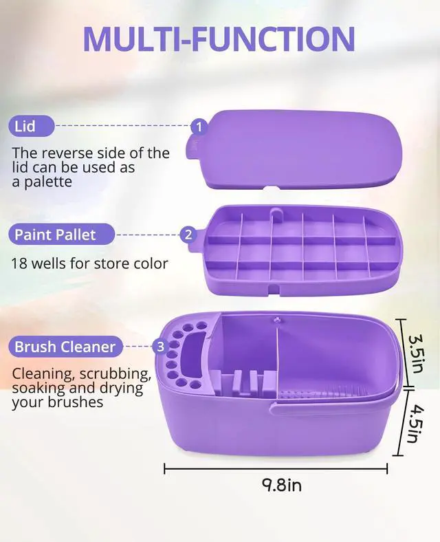 Alt view image 4 of 6 - Paint Brush Cleaner - Paint Brush Holder with Palette and Handle,Rinser for Acrylic, Watercolor, and Water-Based Paints, Painting Art Supply Storage Organizer (purple)
