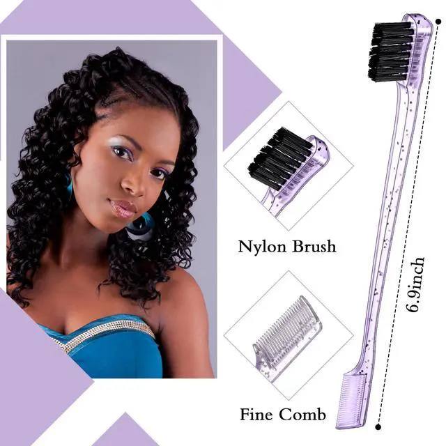Alt view image 2 of 6 - 3 Pcs Slick Back Hair Brush Set Bristle Brush Edge Control Teasing Comb for Women Black Hair(Clear Purple)