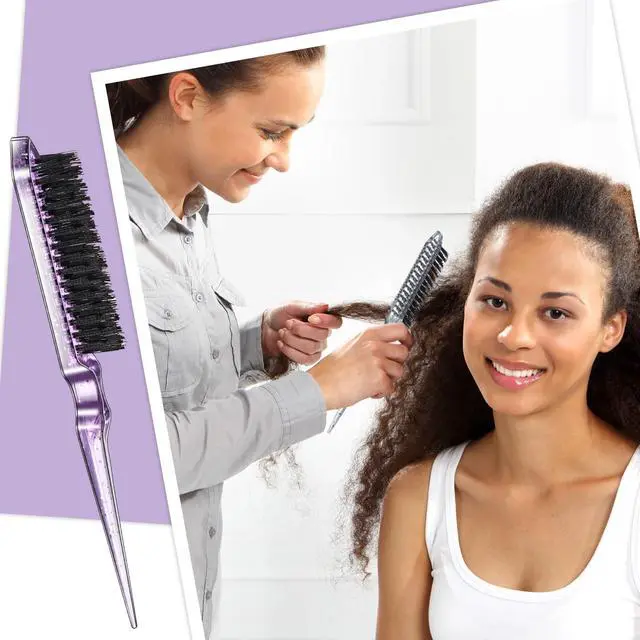 Alt view image 5 of 6 - 3 Pcs Slick Back Hair Brush Set Bristle Brush Edge Control Teasing Comb for Women Black Hair(Clear Purple)