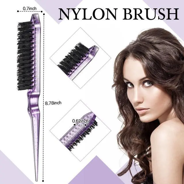 Alt view image 3 of 6 - 3 Pcs Slick Back Hair Brush Set Bristle Brush Edge Control Teasing Comb for Women Black Hair(Clear Purple)