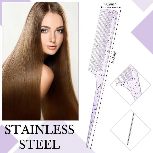Alt view image 4 of 6 - 3 Pcs Slick Back Hair Brush Set Bristle Brush Edge Control Teasing Comb for Women Black Hair(Clear Purple)