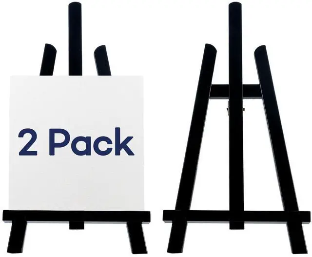 Main image of Black Wooden Display Easel Stand, 13 Inch Folding Tabletop A-Frame Mini Easels for Canvas, Photos, Wedding Signs & Menus, Solid Radiata Pine Wood, 2 Pack