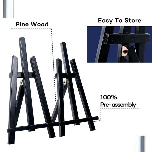 Alt view image 3 of 6 - Black Wooden Display Easel Stand, 13 Inch Folding Tabletop A-Frame Mini Easels for Canvas, Photos, Wedding Signs & Menus, Solid Radiata Pine Wood, 2 Pack