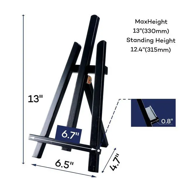 Alt view image 2 of 6 - Black Wooden Display Easel Stand, 13 Inch Folding Tabletop A-Frame Mini Easels for Canvas, Photos, Wedding Signs & Menus, Solid Radiata Pine Wood, 2 Pack