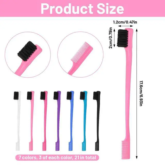 Alt view image 2 of 7 - 21 Pcs Double Sided Edge Control Hair Brush Comb Combo Pack Professional Hair Edge Brush Smooth Comb Grooming (7 Colors)