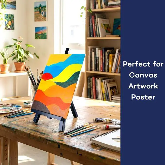 Alt view image 6 of 6 - Black Wooden Display Easel Stand, 13 Inch Folding Tabletop A-Frame Mini Easels for Canvas, Photos, Wedding Signs & Menus, Solid Radiata Pine Wood, 2 Pack