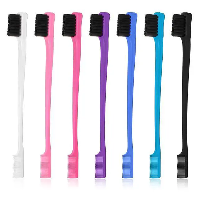 Alt view image 6 of 7 - 21 Pcs Double Sided Edge Control Hair Brush Comb Combo Pack Professional Hair Edge Brush Smooth Comb Grooming (7 Colors)