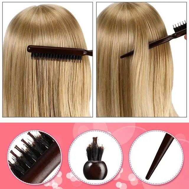Alt view image 4 of 7 - 12 Pcs Black Hair Brush Set Teasing Hair Edge Brush Rat Tail Comb Double Sided Nylon Boar Bristle 3 Row Comb with Duckbill Clips for Stylist Salon Styling Sectioning