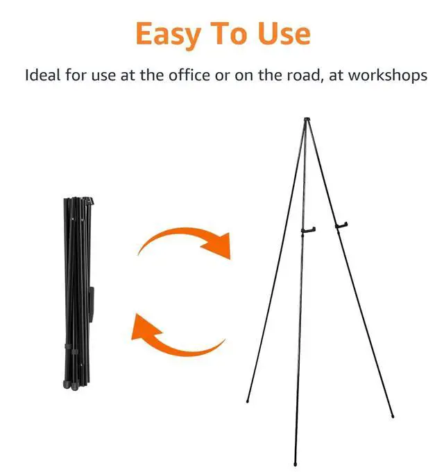Alt view image 2 of 4 - Easel Display Stand, Instant Floor Poster, Lightweight, Collapsible and Portable with Tripod Base, Black Steel (supports 5 pounds)