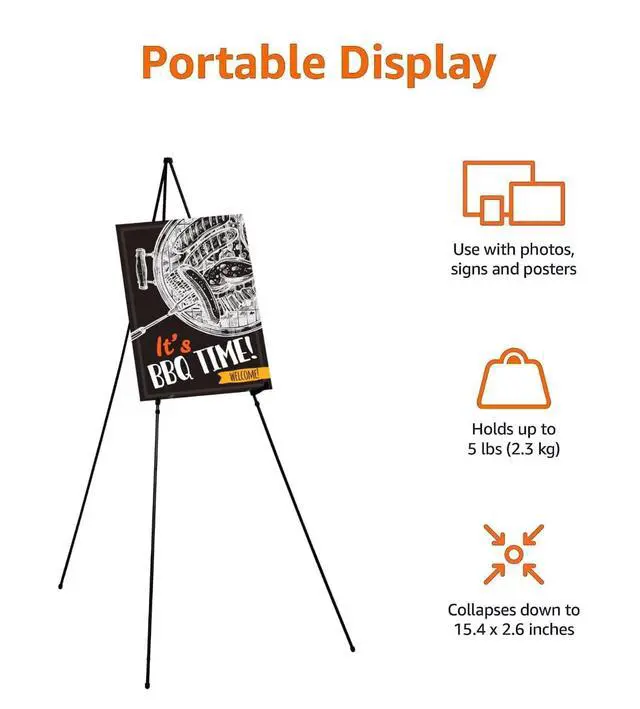Alt view image 4 of 4 - Easel Display Stand, Instant Floor Poster, Lightweight, Collapsible and Portable with Tripod Base, Black Steel (supports 5 pounds)