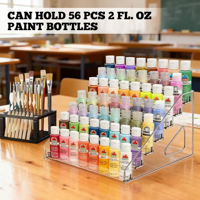 Alt view image 5 of 7 - Clear Paint Organizer With Brush Holder, 7 Layers Acrylic Paint Organizer Storage Rack, Craft Rack Miniature Holder Storage, Size for Small tube and jars