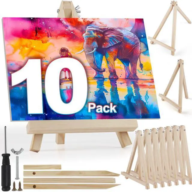 Main image of 10 Pack 9 Inch Wooden Easel Stand, Portable A-Frame Tabletop Display Easel for Painting, Canvas, Signs,Photos, Art Easel for Students, BeginnersNeed Assemble