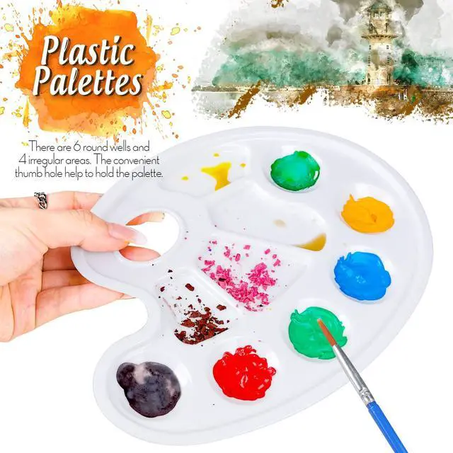 Alt view image 2 of 7 - Oval Paint Palette Tray, Plastic Paint Tray Palette, Painting Palette, Paint Tray Palettes Paint Pallets with Thumb Hole for Adults & Kids, for Painting or DIY Craft Class, White, 2 PCS