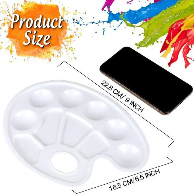 Alt view image 3 of 7 - Oval Paint Palette Tray, Plastic Paint Tray Palette, Painting Palette, Paint Tray Palettes Paint Pallets with Thumb Hole for Adults & Kids, for Painting or DIY Craft Class, White, 2 PCS