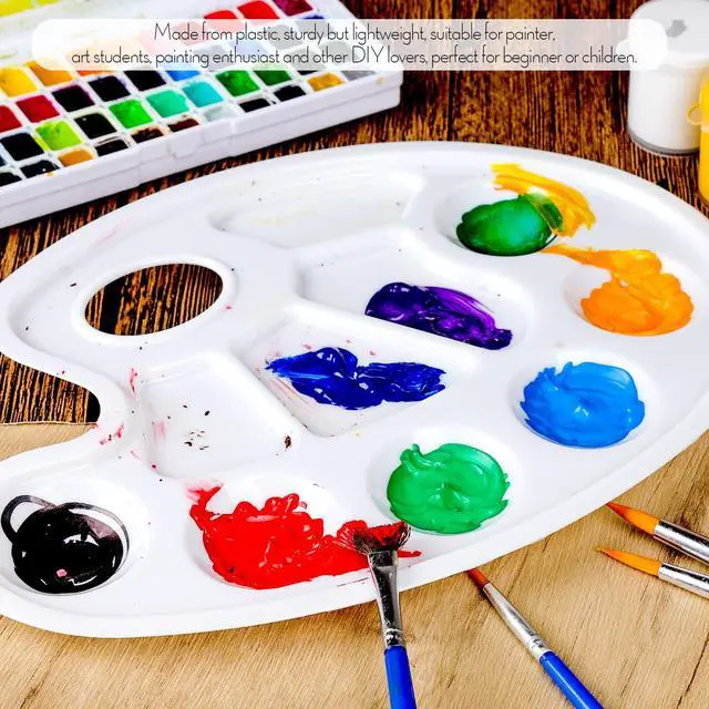 Alt view image 4 of 7 - Oval Paint Palette Tray, Plastic Paint Tray Palette, Painting Palette, Paint Tray Palettes Paint Pallets with Thumb Hole for Adults & Kids, for Painting or DIY Craft Class, White, 2 PCS