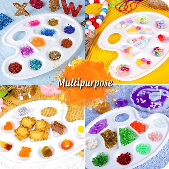 Alt view image 5 of 7 - Oval Paint Palette Tray, Plastic Paint Tray Palette, Painting Palette, Paint Tray Palettes Paint Pallets with Thumb Hole for Adults & Kids, for Painting or DIY Craft Class, White, 2 PCS