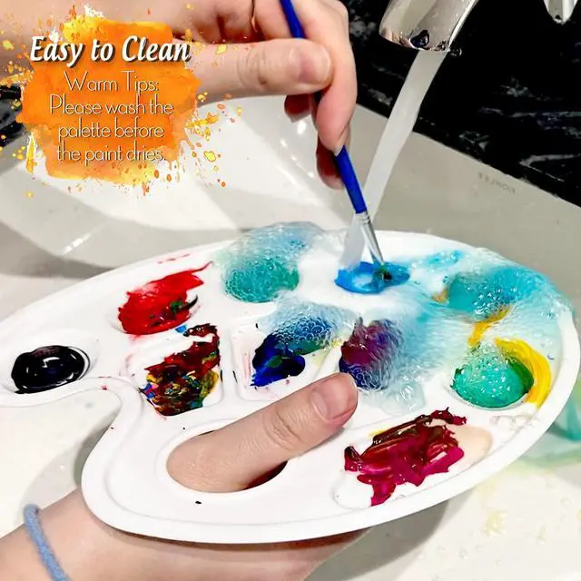 Alt view image 6 of 7 - Oval Paint Palette Tray, Plastic Paint Tray Palette, Painting Palette, Paint Tray Palettes Paint Pallets with Thumb Hole for Adults & Kids, for Painting or DIY Craft Class, White, 2 PCS