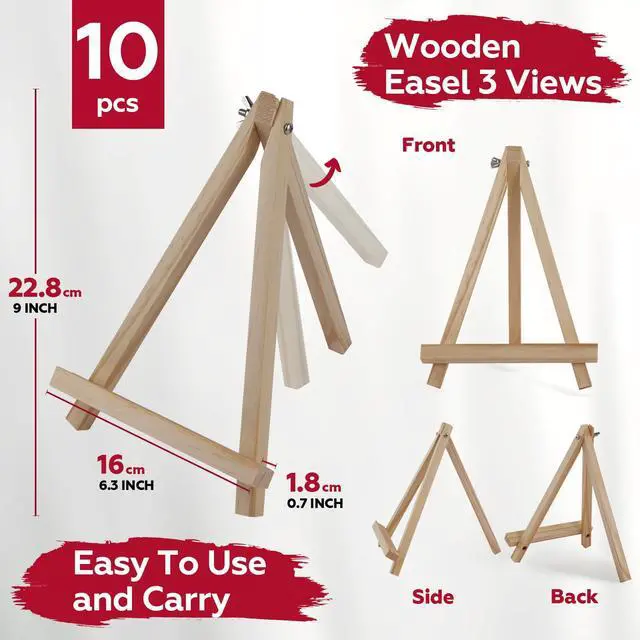 Alt view image 4 of 7 - 10 Pack 9 Inch Wooden Easel Stand, Portable A-Frame Tabletop Display Easel for Painting, Canvas, Signs,Photos, Art Easel for Students, BeginnersNeed Assemble