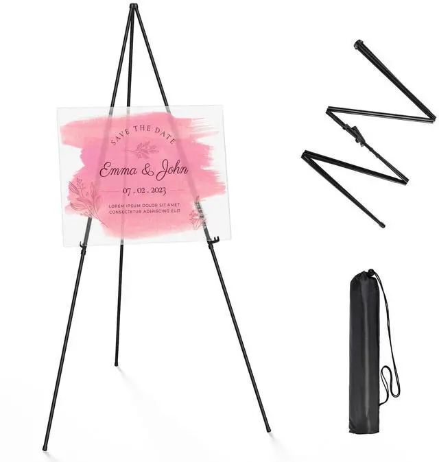 Main image of Thicken Display Easel Stand for Wedding - 63" Instant Tripod Collapsible Portable Sturdy Floor Easel - Easy Folding Adjustable Poster Metal Stand for Signs, Display Show, Artist, Art, Painting - Black
