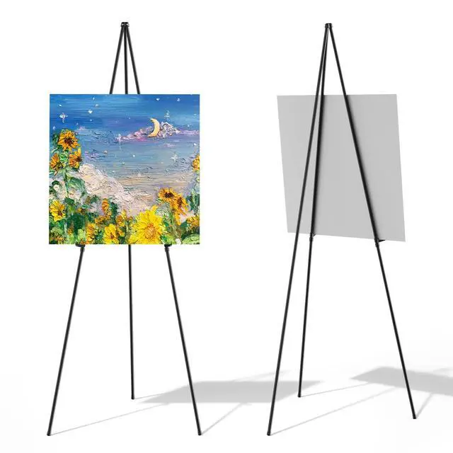 Alt view image 3 of 6 - Thicken Display Easel Stand for Wedding - 63" Instant Tripod Collapsible Portable Sturdy Floor Easel - Easy Folding Adjustable Poster Metal Stand for Signs, Display Show, Artist, Art, Painting - Black