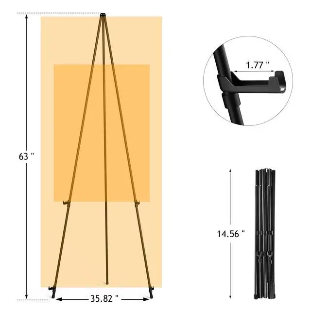 Alt view image 4 of 6 - Thicken Display Easel Stand for Wedding - 63" Instant Tripod Collapsible Portable Sturdy Floor Easel - Easy Folding Adjustable Poster Metal Stand for Signs, Display Show, Artist, Art, Painting - Black