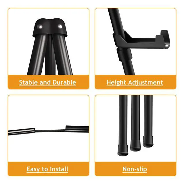 Alt view image 5 of 6 - Thicken Display Easel Stand for Wedding - 63" Instant Tripod Collapsible Portable Sturdy Floor Easel - Easy Folding Adjustable Poster Metal Stand for Signs, Display Show, Artist, Art, Painting - Black