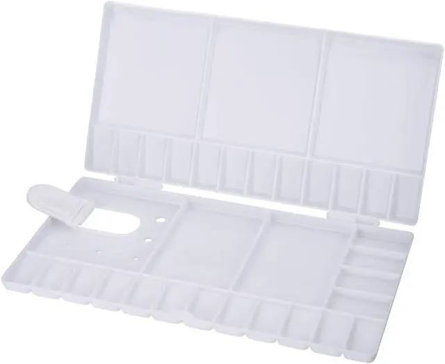 Main image of SUNIY Watercolor Palette Folding Paint Tray Plastic Painting Pallet with 33 Compartments, Thumbhole and Brush Holders, White