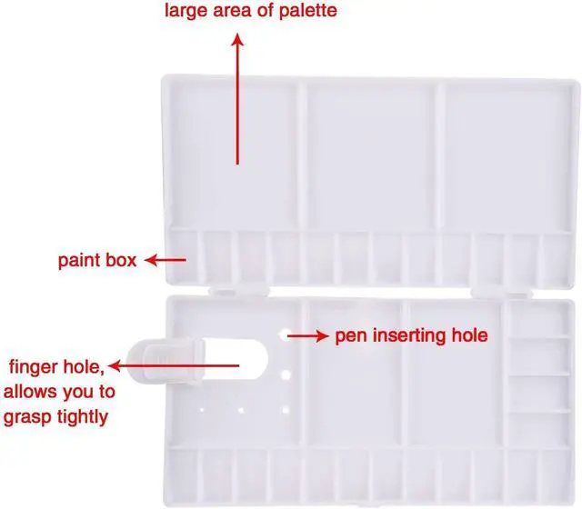 Alt view image 3 of 6 - SUNIY Watercolor Palette Folding Paint Tray Plastic Painting Pallet with 33 Compartments, Thumbhole and Brush Holders, White