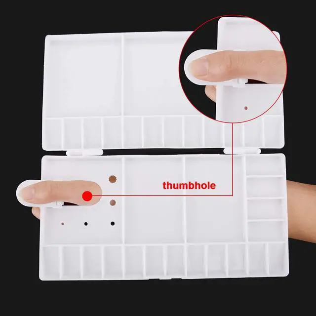 Alt view image 4 of 6 - SUNIY Watercolor Palette Folding Paint Tray Plastic Painting Pallet with 33 Compartments, Thumbhole and Brush Holders, White
