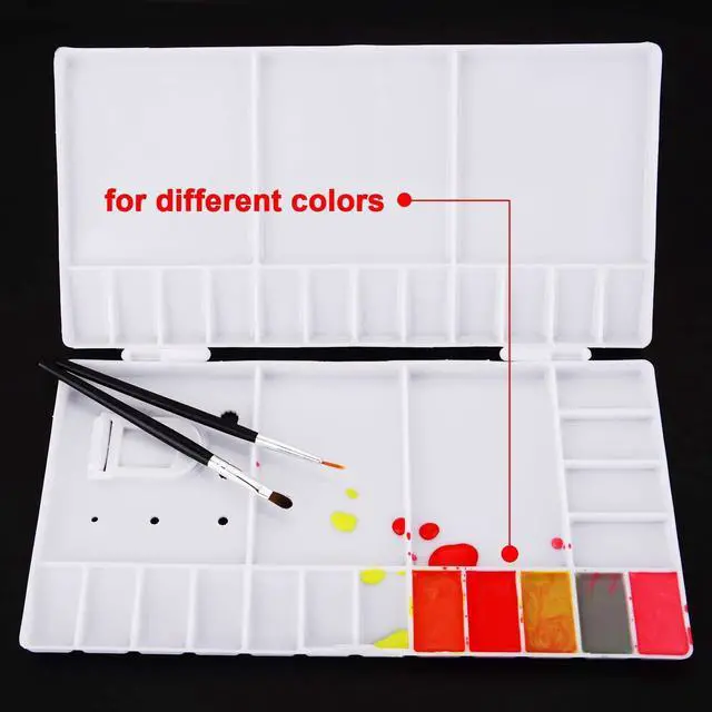 Alt view image 5 of 6 - SUNIY Watercolor Palette Folding Paint Tray Plastic Painting Pallet with 33 Compartments, Thumbhole and Brush Holders, White