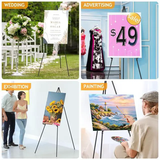 Alt view image 6 of 6 - Thicken Display Easel Stand for Wedding - 63" Instant Tripod Collapsible Portable Sturdy Floor Easel - Easy Folding Adjustable Poster Metal Stand for Signs, Display Show, Artist, Art, Painting - Black