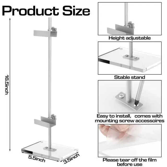 Alt view image 2 of 7 - Adjustable Tabletop Easel Silver Picture Frame Holder Stand up to 16.5" H Metal Floating Picture Rack for Display Easel with Acrylic Base 16 x 5 Frame Holder Stand Table for Art Photo Signs
