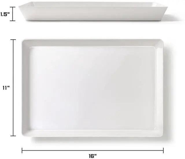 Alt view image 5 of 7 - 4-Pack Plastic 16" x 11" Large White Serving Trays Set - Reusable Serving Platters for Cookie, Appetizer, Charcuterie, Snack, Dessert, Party Food Display - Stackable Kitchen CounterTop Tray, BPA Free