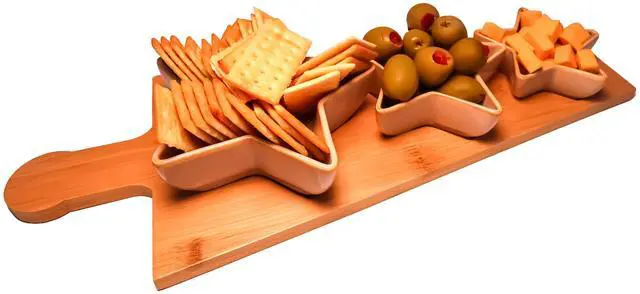 Main image of 4-pc Porcelain Dip Bowl -Chips and Dip Serving Dish -Chips and Salsa Serving Dish; Chip and Dip Tray - Condiment Serving Tray; Dip Platter; Party Hosting Essentials - Ideal Gift Set