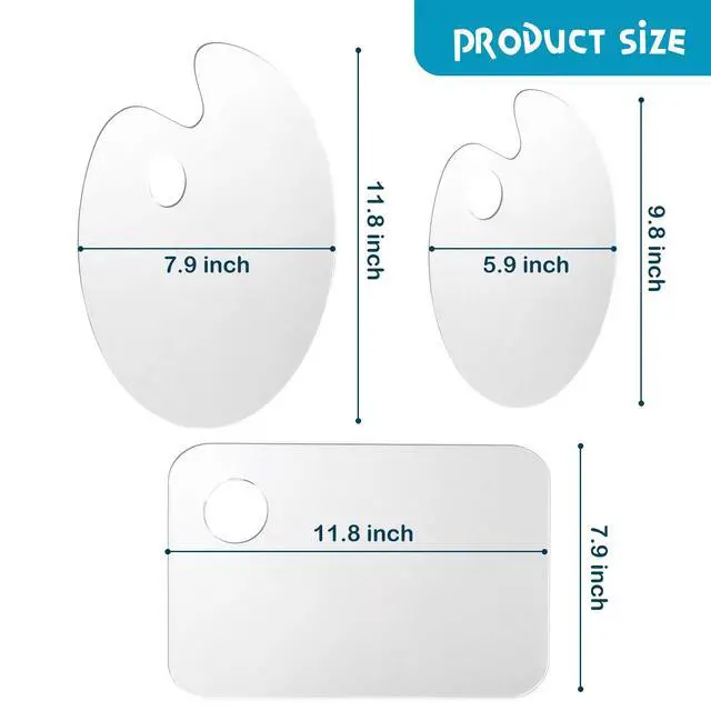 Alt view image 2 of 7 - 3pcs Acrylic Paint Palette Clear Art Palette for Adults & Kids, Transparent Non-Stick Oil Paint Palette with Protective Film for DIY Craft Art Painting Plate