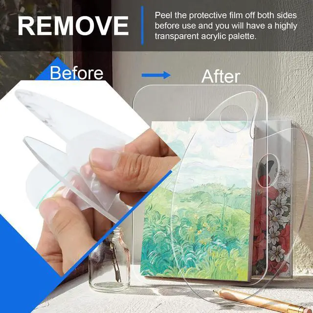 Alt view image 3 of 7 - 3pcs Acrylic Paint Palette Clear Art Palette for Adults & Kids, Transparent Non-Stick Oil Paint Palette with Protective Film for DIY Craft Art Painting Plate