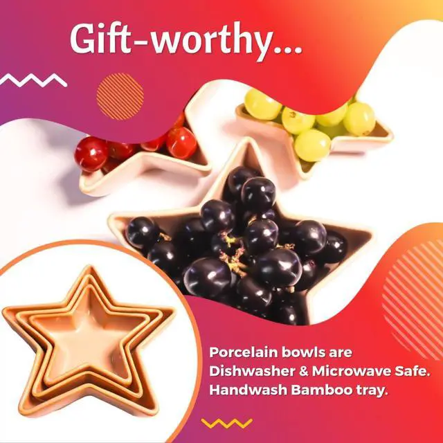 Alt view image 5 of 6 - 4-pc Porcelain Dip Bowl -Chips and Dip Serving Dish -Chips and Salsa Serving Dish; Chip and Dip Tray - Condiment Serving Tray; Dip Platter; Party Hosting Essentials - Ideal Gift Set