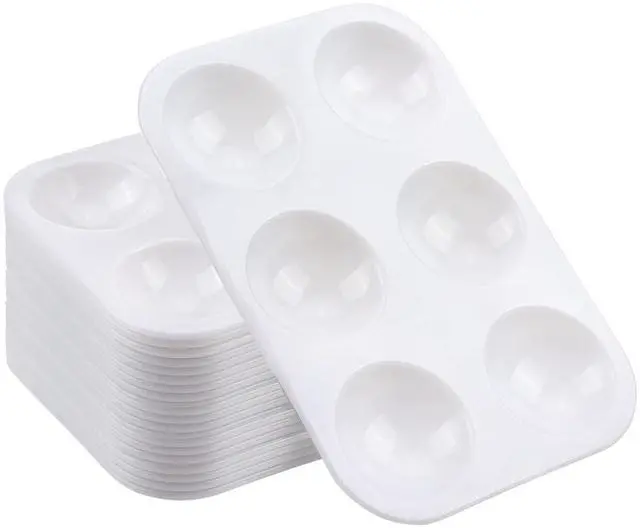 Main image of 20 PCS White Paint Tray Palettes, Plastic Watercolor Paint Pallets with 6 Wells for Painting Party, DIY Craft and Art Painting