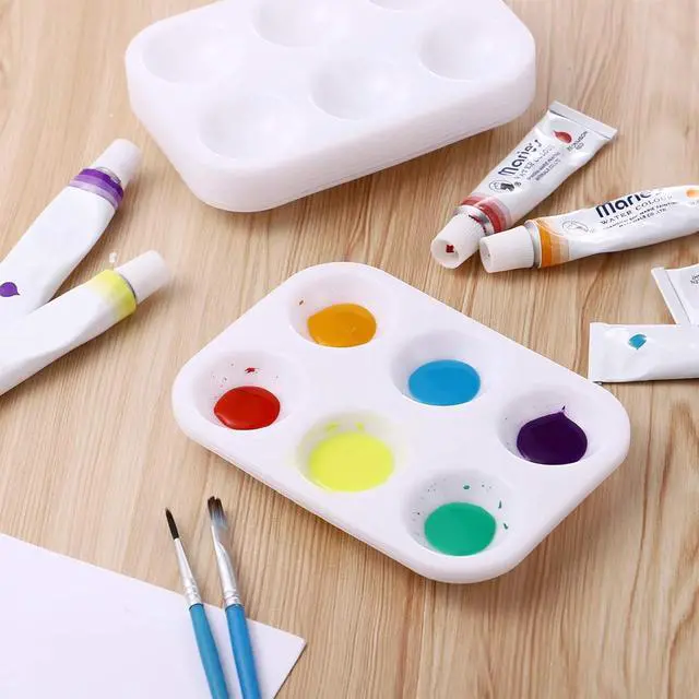 Alt view image 2 of 7 - 20 PCS White Paint Tray Palettes, Plastic Watercolor Paint Pallets with 6 Wells for Painting Party, DIY Craft and Art Painting