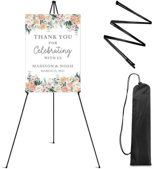 Main image of Easel Stand for Sign,63'' Instant Lightweight Portable Ground Easel for Wedding Sign and Poster Display Stand, Metal Tripod with Portable Bag,1-Pack.