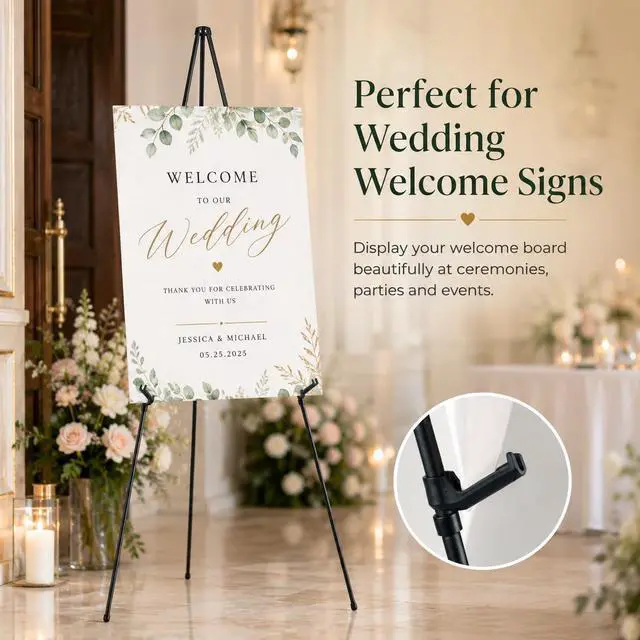 Alt view image 2 of 7 - Easel Stand for Sign,63'' Instant Lightweight Portable Ground Easel for Wedding Sign and Poster Display Stand, Metal Tripod with Portable Bag,1-Pack.