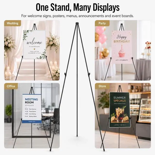 Alt view image 4 of 7 - Easel Stand for Sign,63'' Instant Lightweight Portable Ground Easel for Wedding Sign and Poster Display Stand, Metal Tripod with Portable Bag,1-Pack.