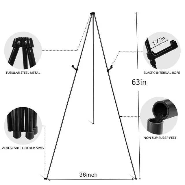 Alt view image 5 of 7 - Easel Stand for Sign,63'' Instant Lightweight Portable Ground Easel for Wedding Sign and Poster Display Stand, Metal Tripod with Portable Bag,1-Pack.
