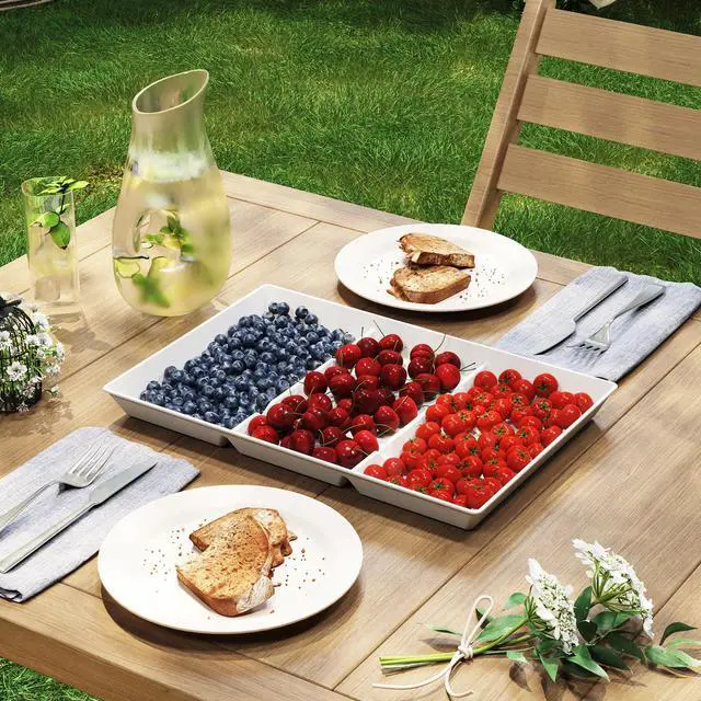 Alt view image 7 of 7 - Serving Tray Divided for Party Supplies, 4 PCS 15" x 10" Plastic Platters for Serving Food, White Reusable Tray for Veggie, Snack, Fruit, Cookies, Desserts in Kitchen/Pantry