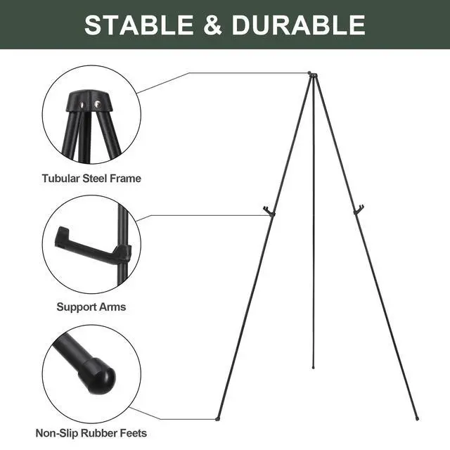 Alt view image 3 of 6 - Easel Stand for Wedding Sign Poster 63'' Instant Display Easel for Floor Adjustable Metal Art Easel Black