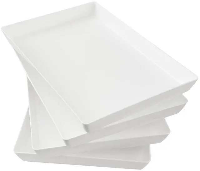 Main image of White Plastic Serving Trays (Set of 4) 15 x 10 | Large Unbreakable Reusable Rectangular Party Platters | Serve Appetizers, Fruit, Veggies, & Desserts | BPA-Free & Made in USA