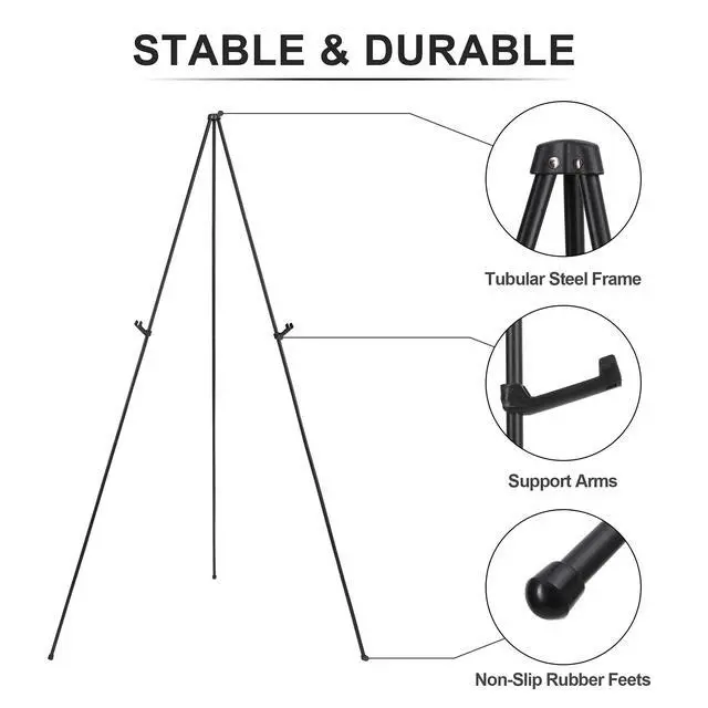 Alt view image 3 of 5 - Easel Stand for Wedding Sign & Poster Display 63'' Portable Art Easel for Floor Adjustable Metal Easel Black