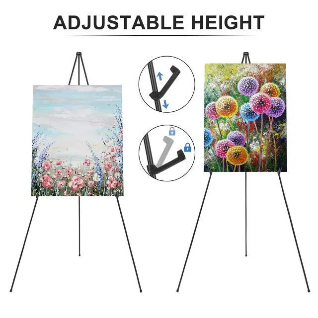 Alt view image 4 of 5 - Easel Stand for Wedding Sign & Poster Display 63'' Portable Art Easel for Floor Adjustable Metal Easel Black